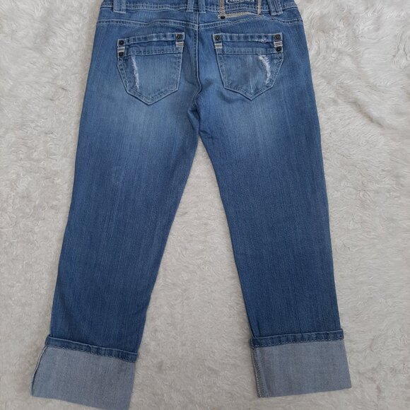 Candie's Women's Blue Low Rise Distressed Cuffed Denim Jeans Size 1 - Picture 4 of 8